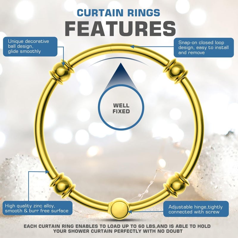 SSTOOHL Gold Shower Curtain Hooks, 12 Pcs Rust Proof Metal Curtain Rings, Oval Snap Shower Rings for Curtain, Glide Smoothly for Bathroom Shower Rod, Zinc Alloy - Image 4